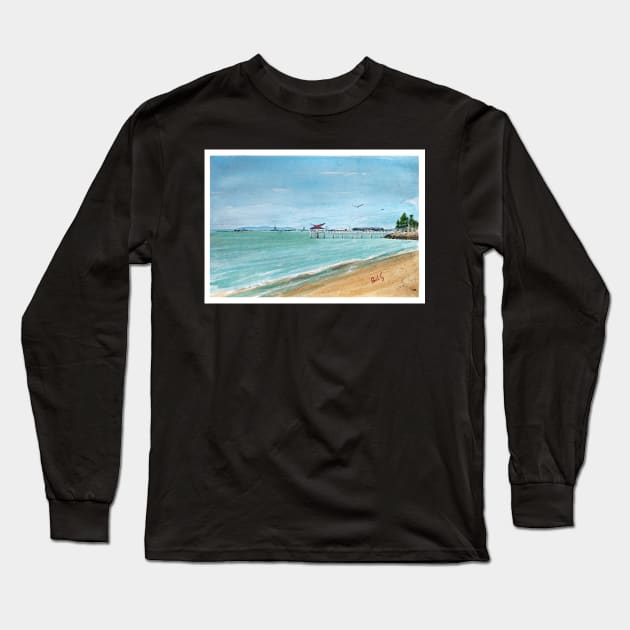 Strand Jetty Townsville Queensland - Ink and Wash Long Sleeve T-Shirt by pops